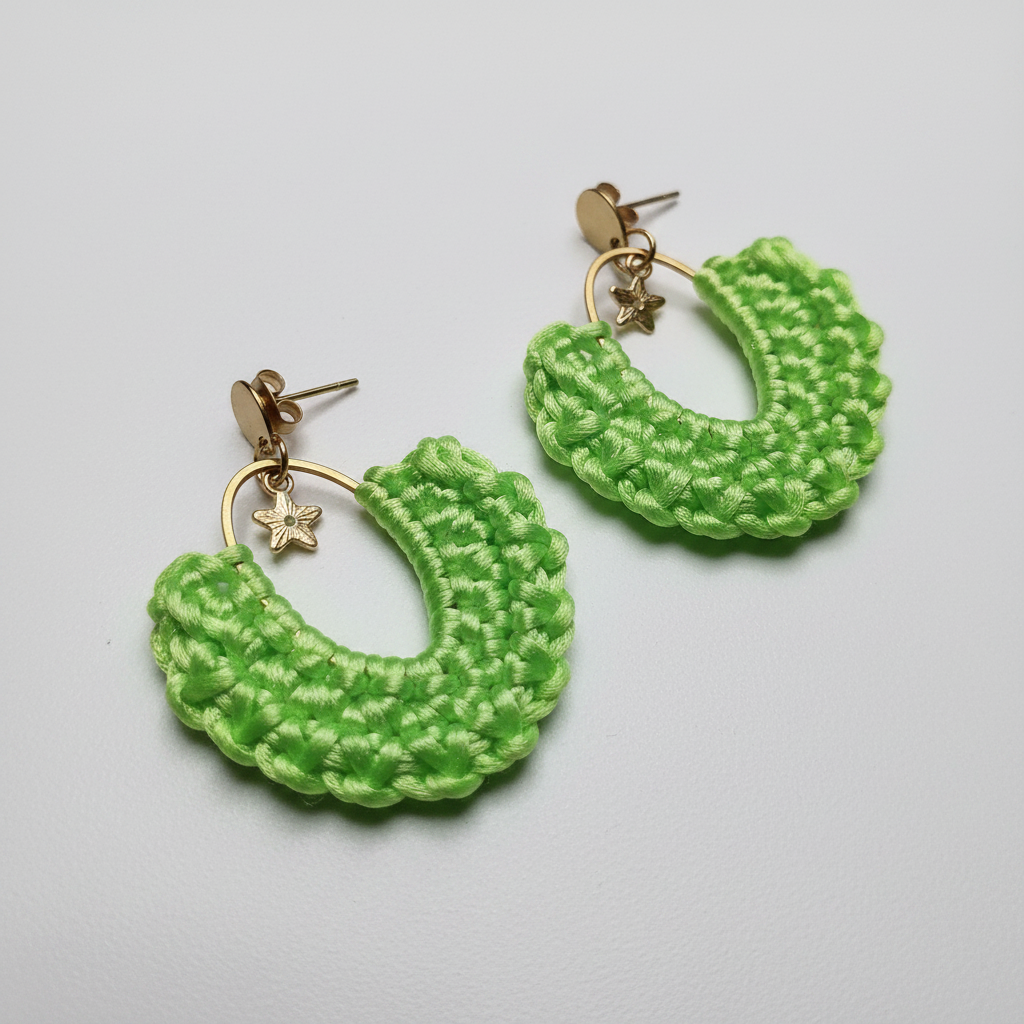 Boucles d'oreilles crochet vert fluo – Étoile Fantaisie