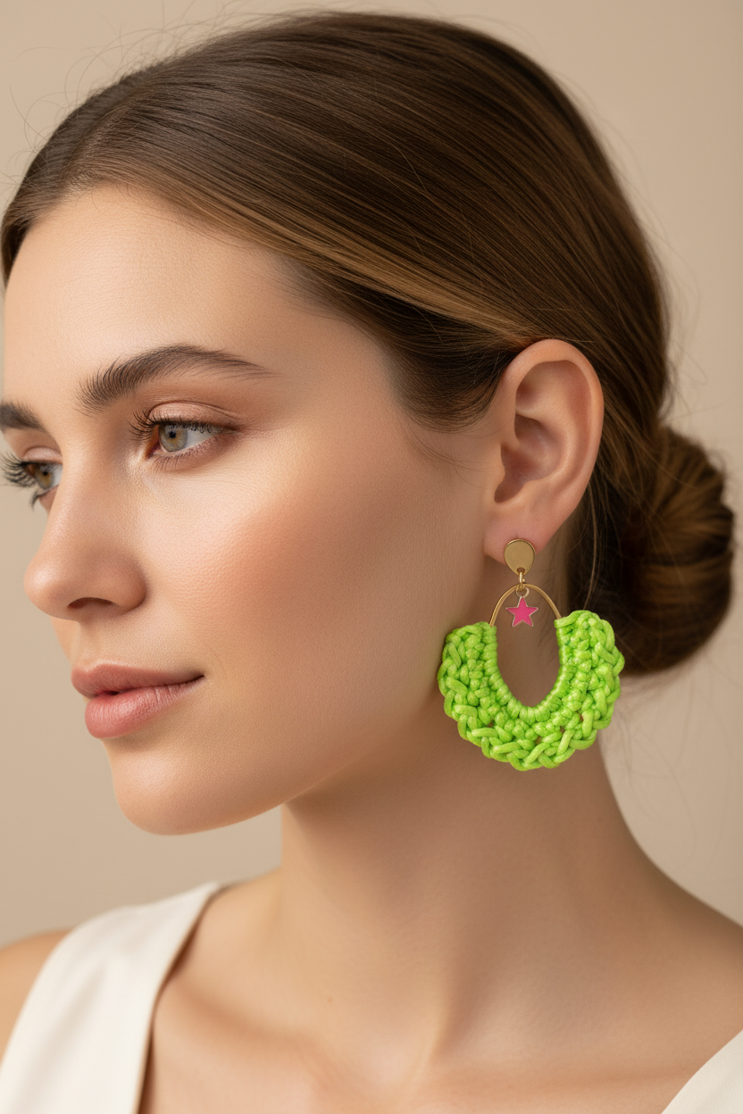 Boucles d'oreilles crochet vert fluo – Étoile Fantaisie